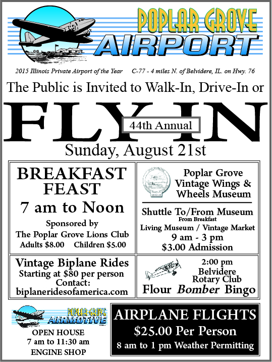 Poplar Grove Airport 44th Annual Fly-In Sunday August 21st